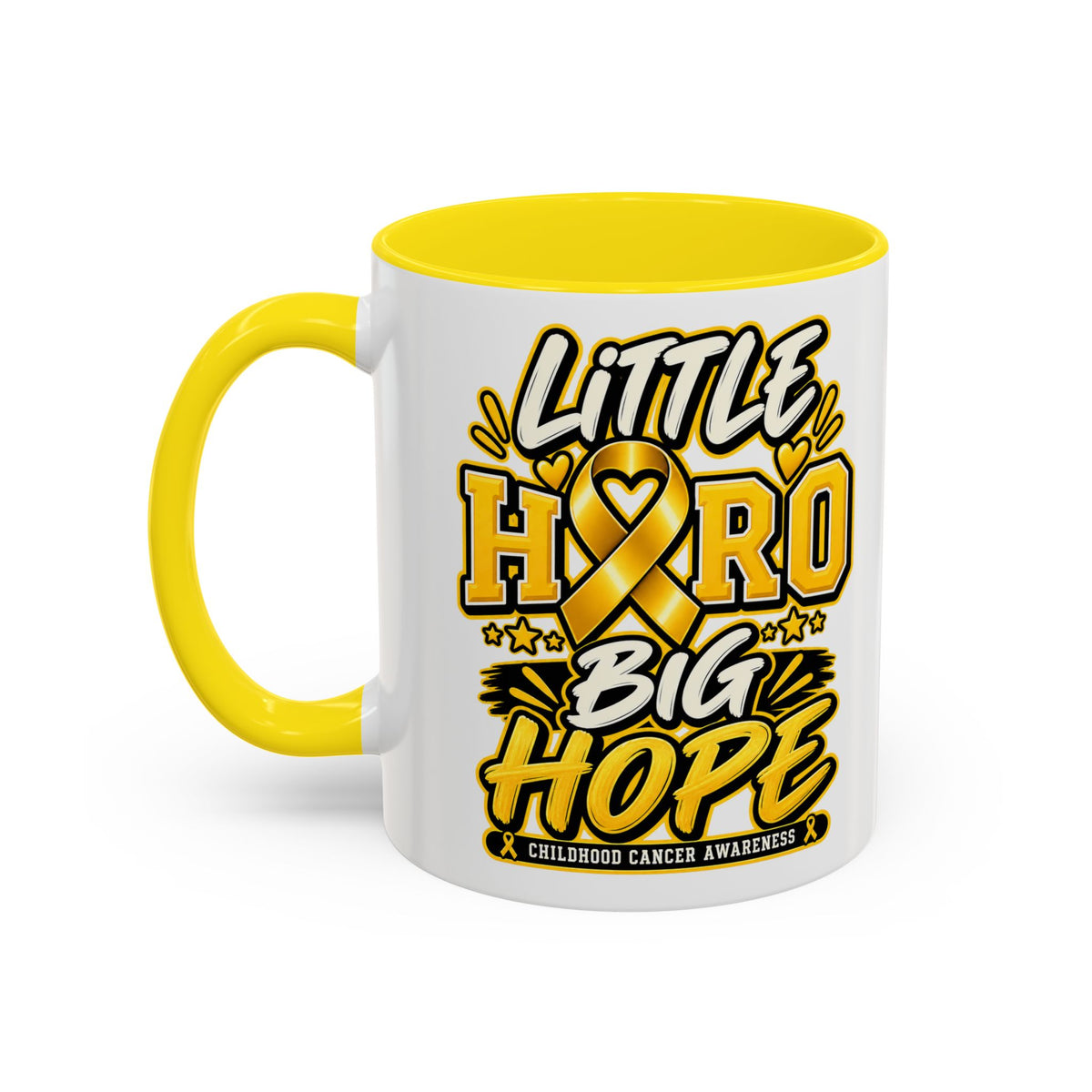 Little Hero Big Hope Coffee Mug — Childhood Cancer Awareness Accent Mug (11/15 oz)