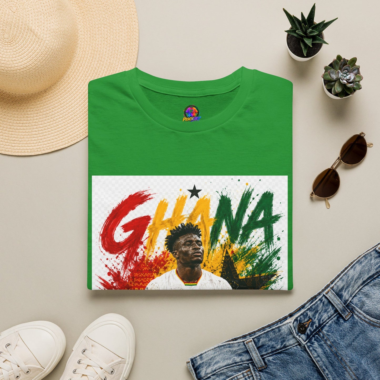Ghana Football Player Graphic T-Shirt — Ghana Colors & Kudus Print