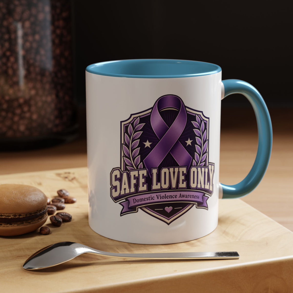 Coffee Mug — "Safe Love Only" Domestic Violence Awareness (Purple Ribbon)