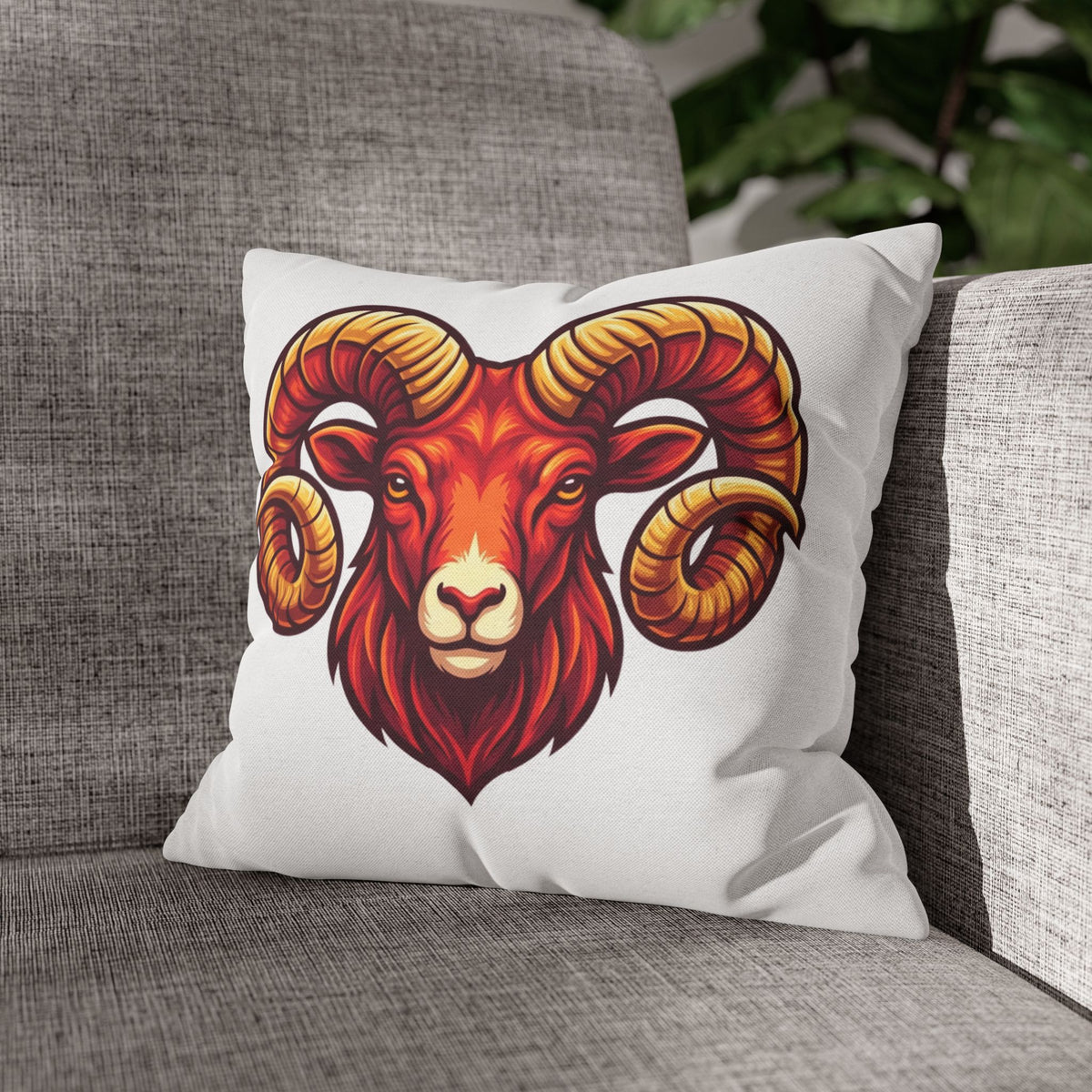 Aries Ram Throw Pillowcase — Bold Zodiac Goat Accent Pillow Cover