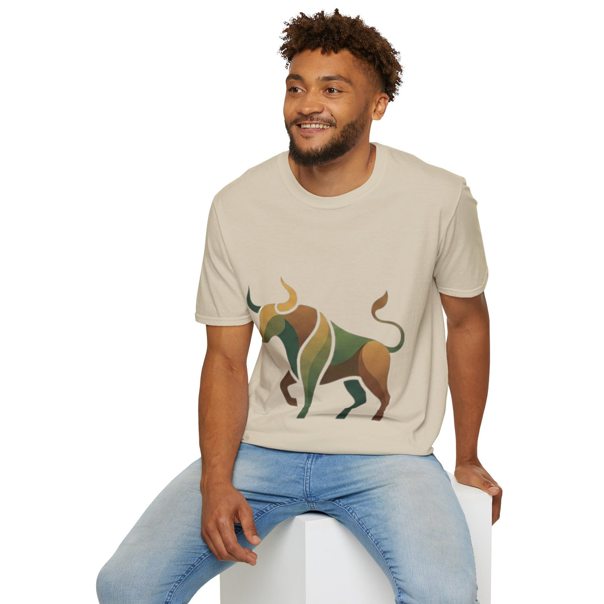 Bull Graphic T-Shirt — Earth Tone Geometric Taurus Design