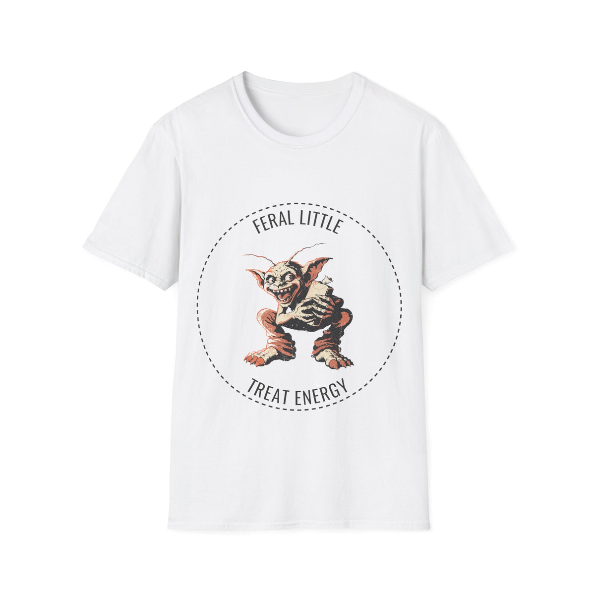 "Feral Little Treat Energy" Gremlin Graphic Tee - Funny Ironic Goblin Meme White T-Shirt - Trending Now - September 2026