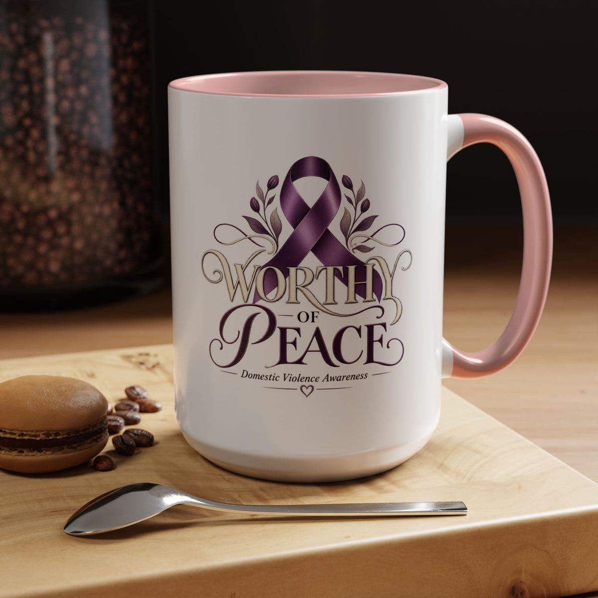 Worth of Peace Accent Coffee Mug — Domestic Violence Awareness Ribbon (11/15oz)