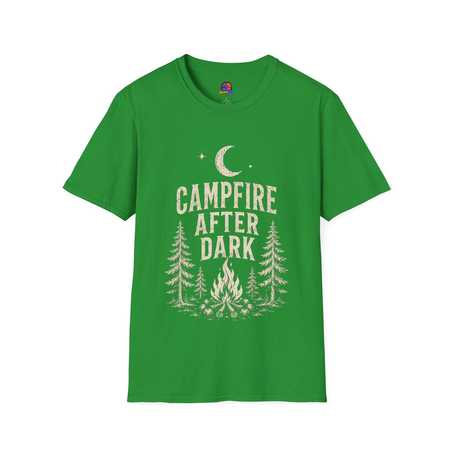 Campfire After Dark T-Shirt — Vintage Moon & Pine Camping Tee