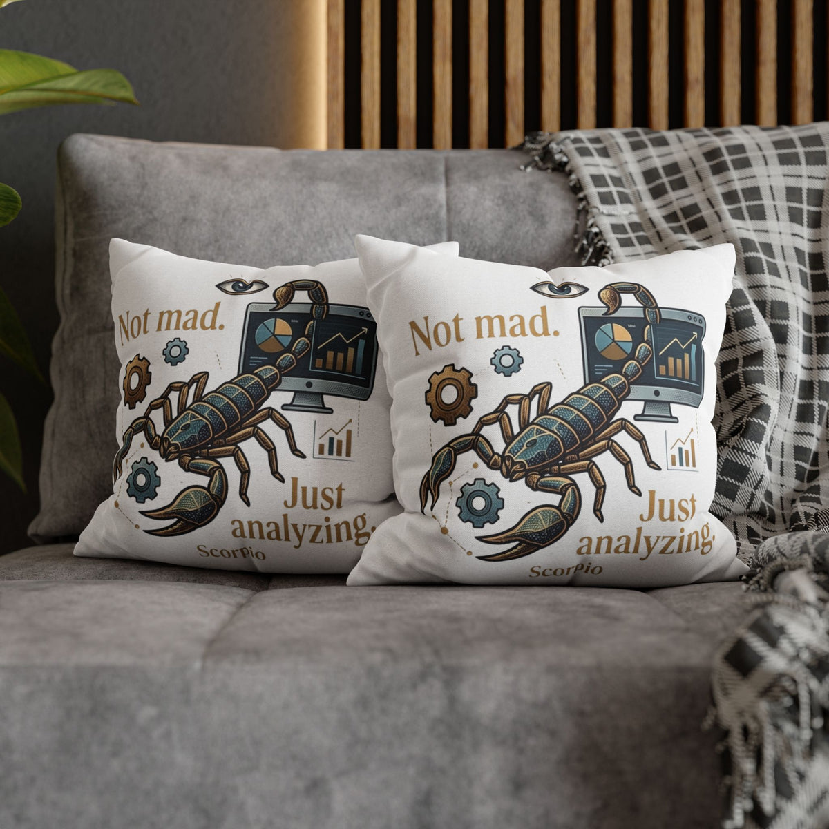 Scorpio Pillowcase - "Not Mad. Just Analyzing." Astrology Scorpion Decorative Pillow
