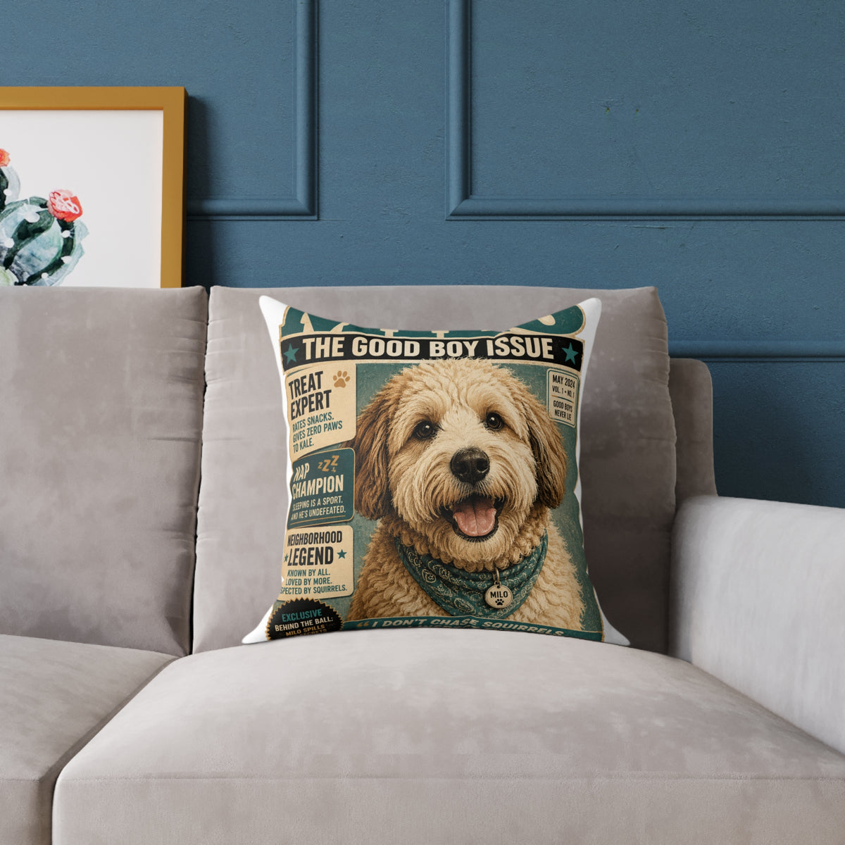Milo Bailey Dog Dad Mom Square Pillow — 'The Good Boy Issue' Vintage Dog Cover
