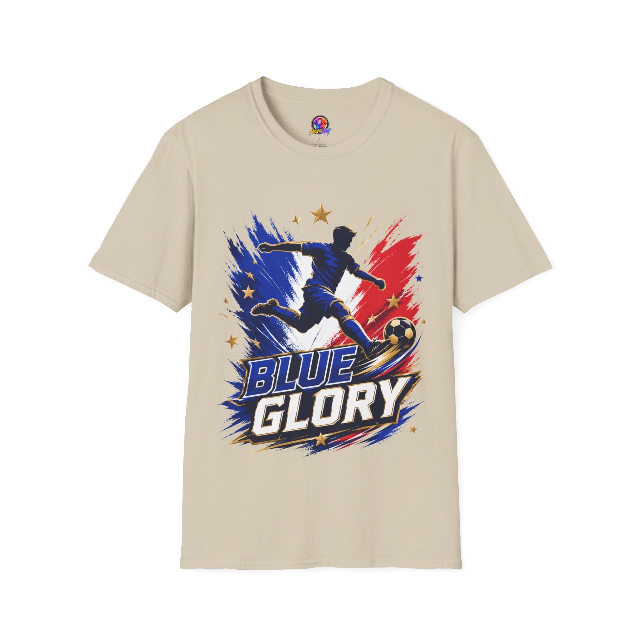 France Soccer T-Shirt — "Blue Glory" Red, White & Blue Player Graphic