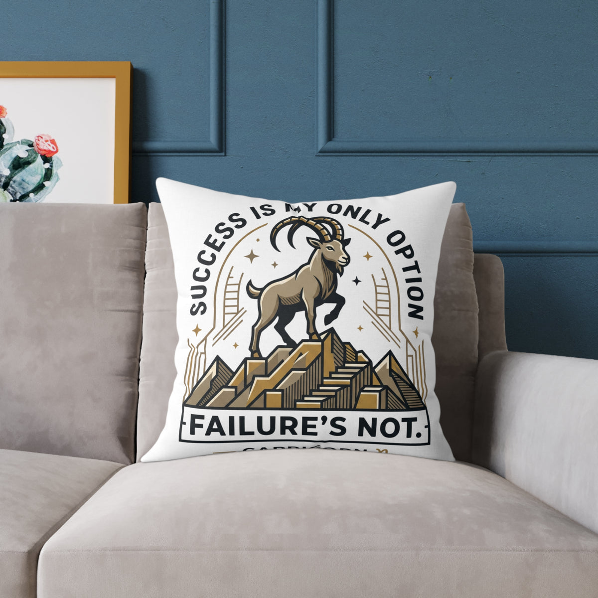 Capricorn Pillow — "Success Is My Only Option, Failure's Not" Capricorn Mountain Goat Decorative Throw Pillow