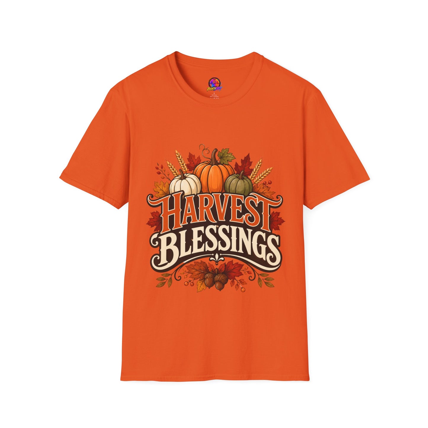 Harvest Blessings T-Shirt — Fall Pumpkin Harvest Graphic Tee for Thanksgiving