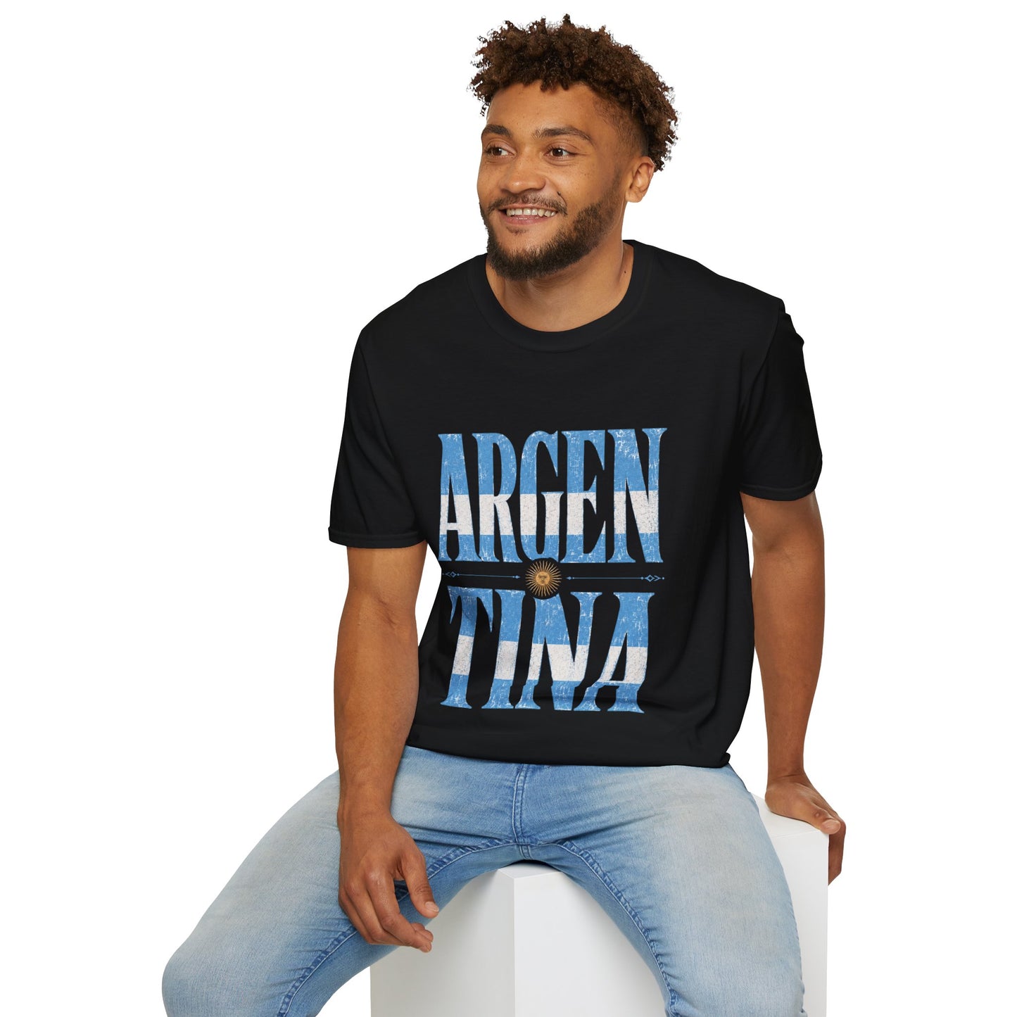 Argentina Flag Graphic T‑Shirt — Vintage Blue Distressed Typography