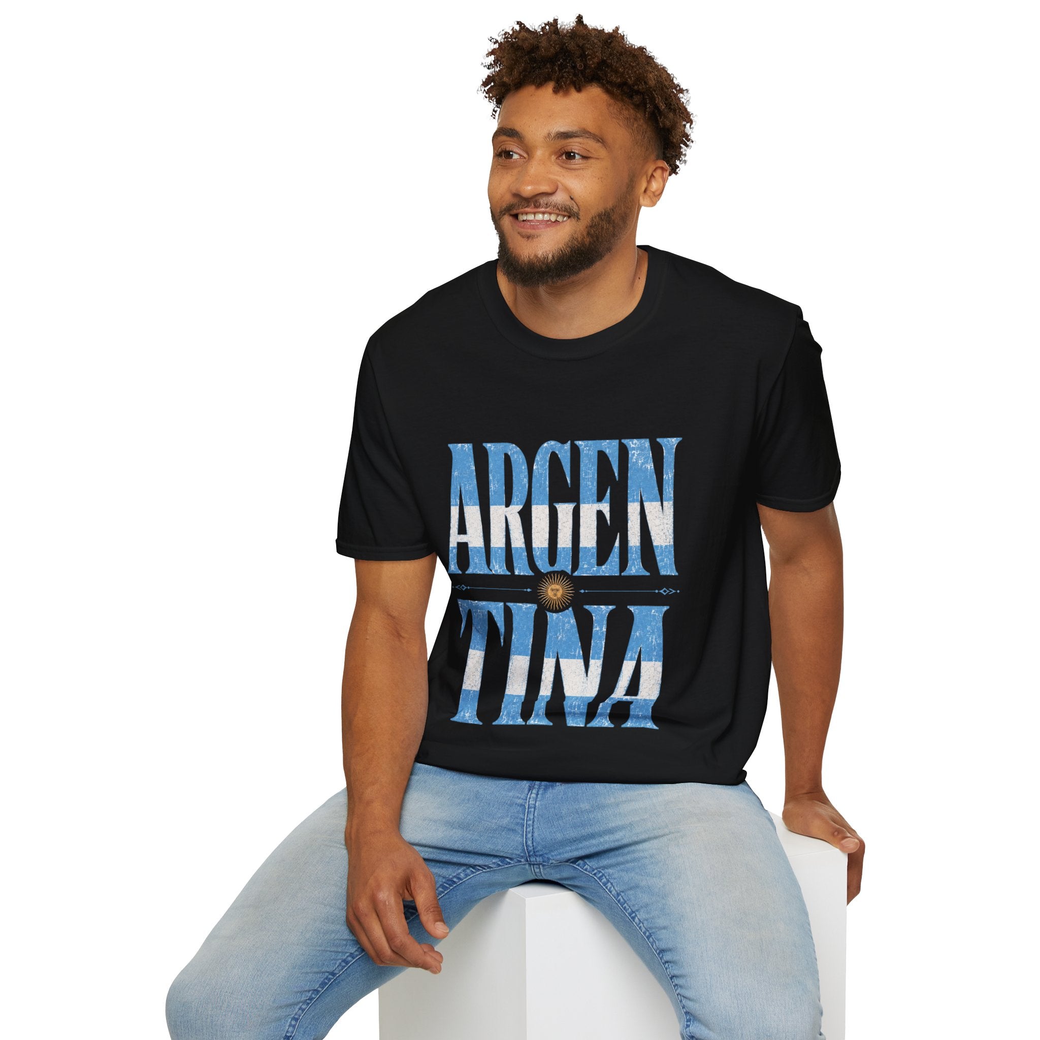 Argentina Flag Graphic T‑Shirt — Vintage Blue Distressed Typography