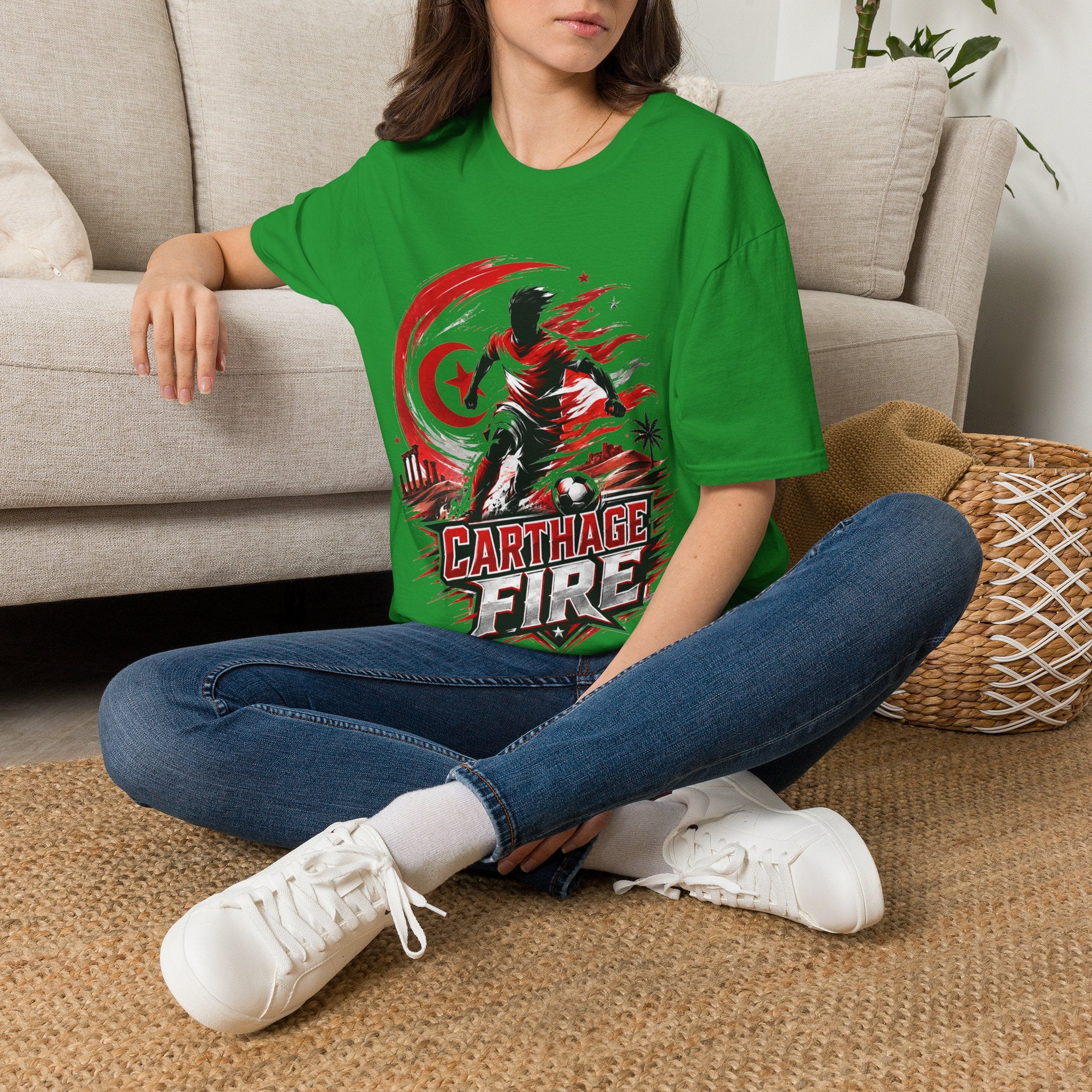 Tunisia Carthage Fire Soccer T-Shirt — Red Crescent Football Fan Tee