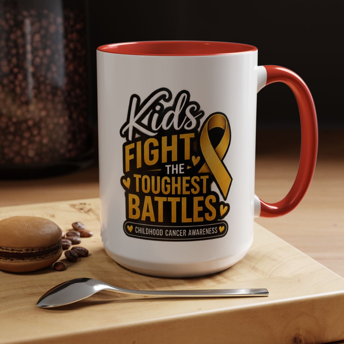 Childhood Cancer Awareness Accent Coffee Mug - "Kids Fight the Toughest Battles" (11/15oz)