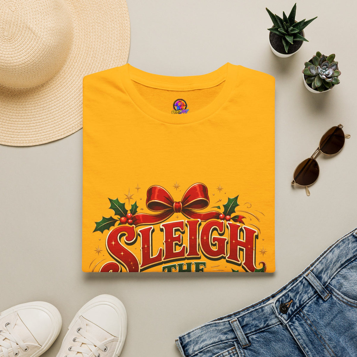 Christmas T-Shirt — "Sleigh the Day" Holiday Graphic Tee
