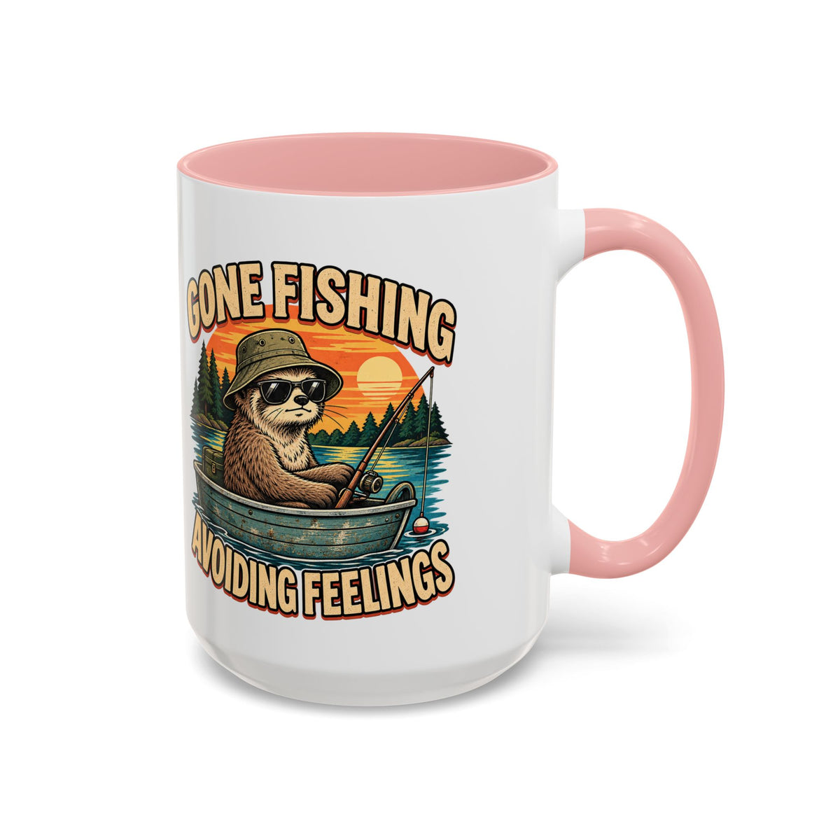 Funny And Witty "Gone Fishing Avoiding Feelings" Accent Coffee Mug (11, 15oz)