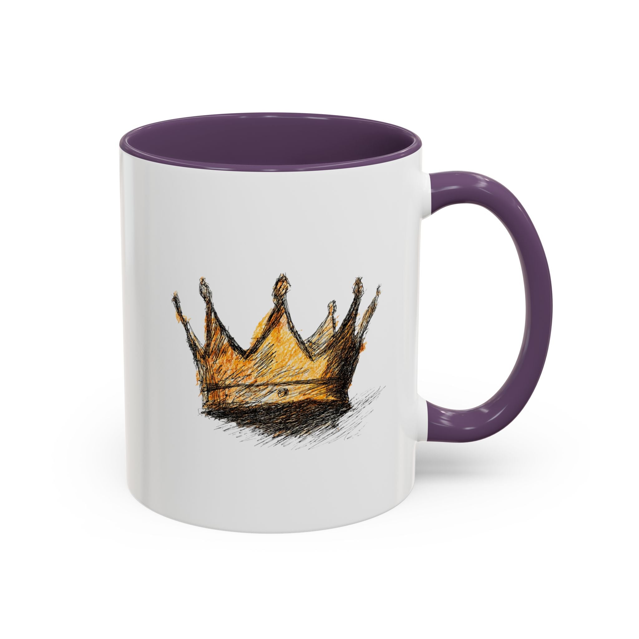 Royal Crown Accent Coffee Mug — Hand-Sketched Gold Crown Design