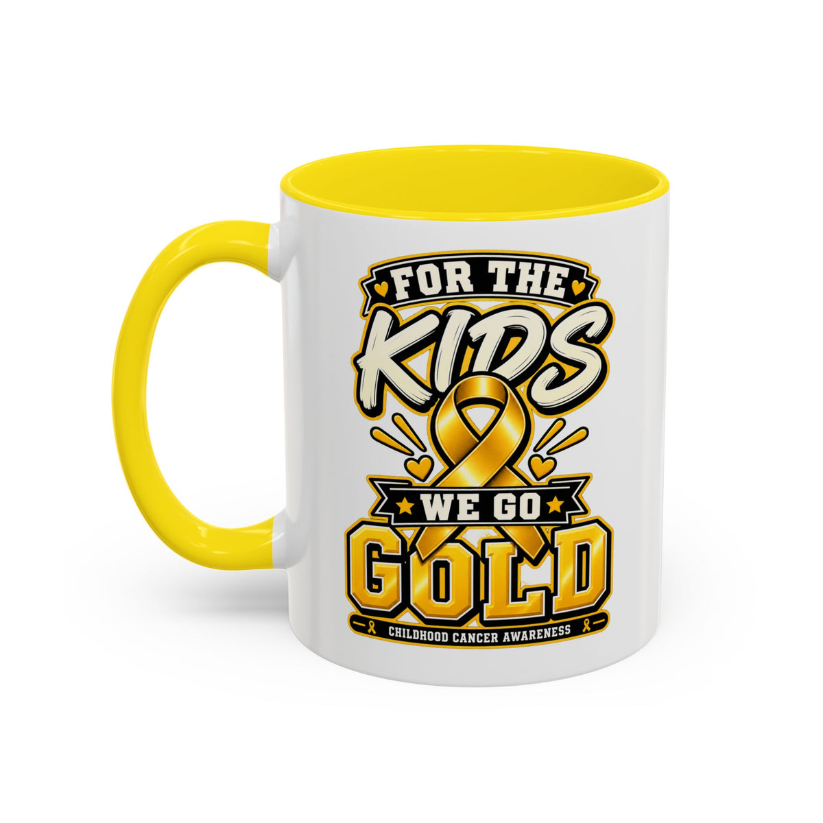For The Kids We Go Gold Accent Coffee Mug — Childhood Cancer Awareness 11/15oz