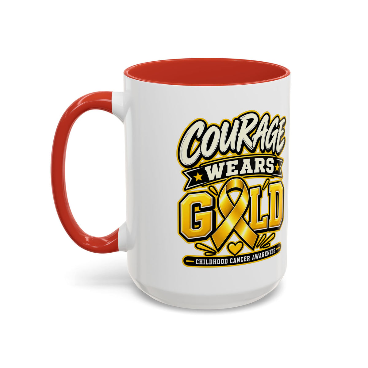 Courage Wears Gold Coffee Mug — Childhood Cancer Awareness Tea Cup