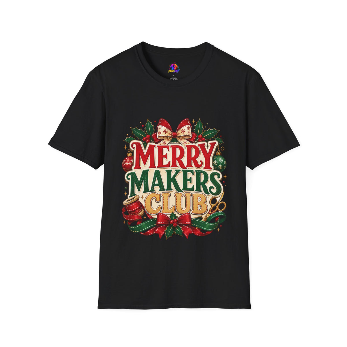 Merry Makers Club T-Shirt — Festive Christmas Holiday Tee with Holly & Bow
