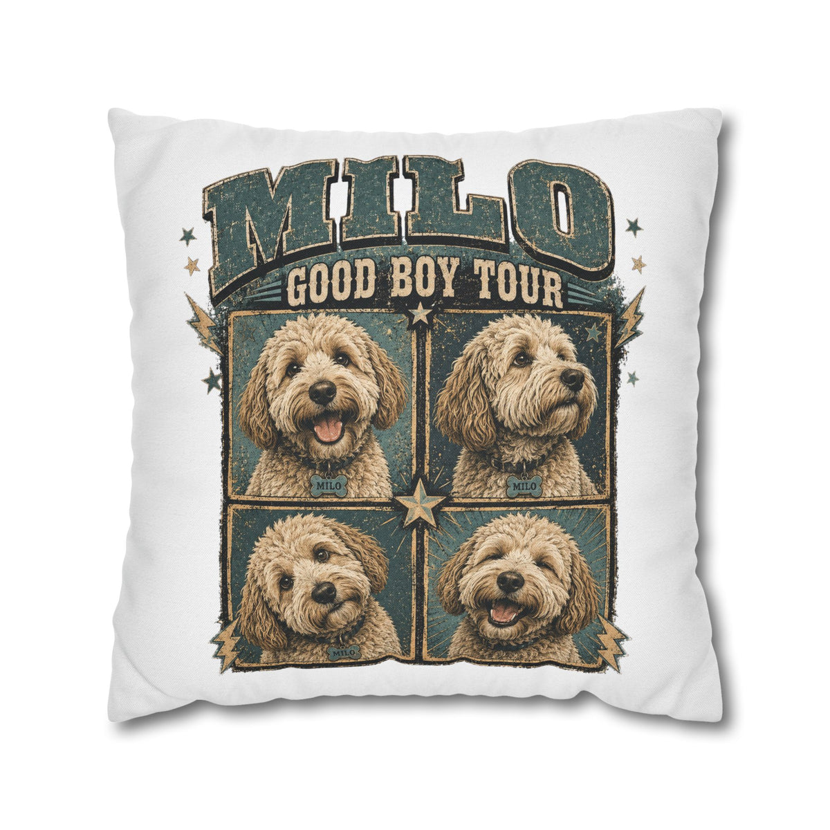 Dog Pillowcase— "MILO Good Boy Tour" Spun Polyester Throw Pillowcase Milo Bailey Dog Dad Mom