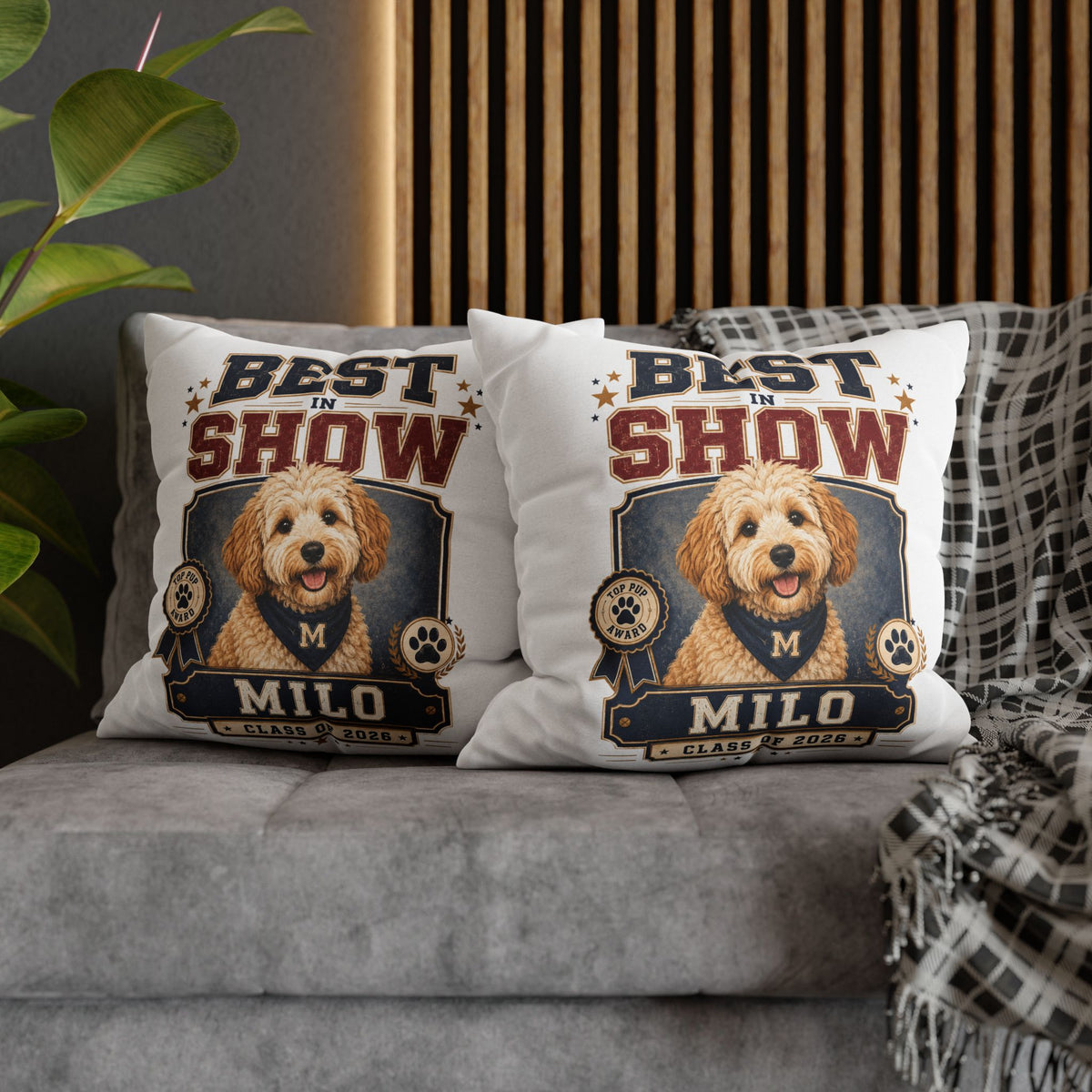 Best in Show Personalized Dog Pillowcase — Milo Class of 2026 Pet Decor Milo Bailey Dog Dad Mom