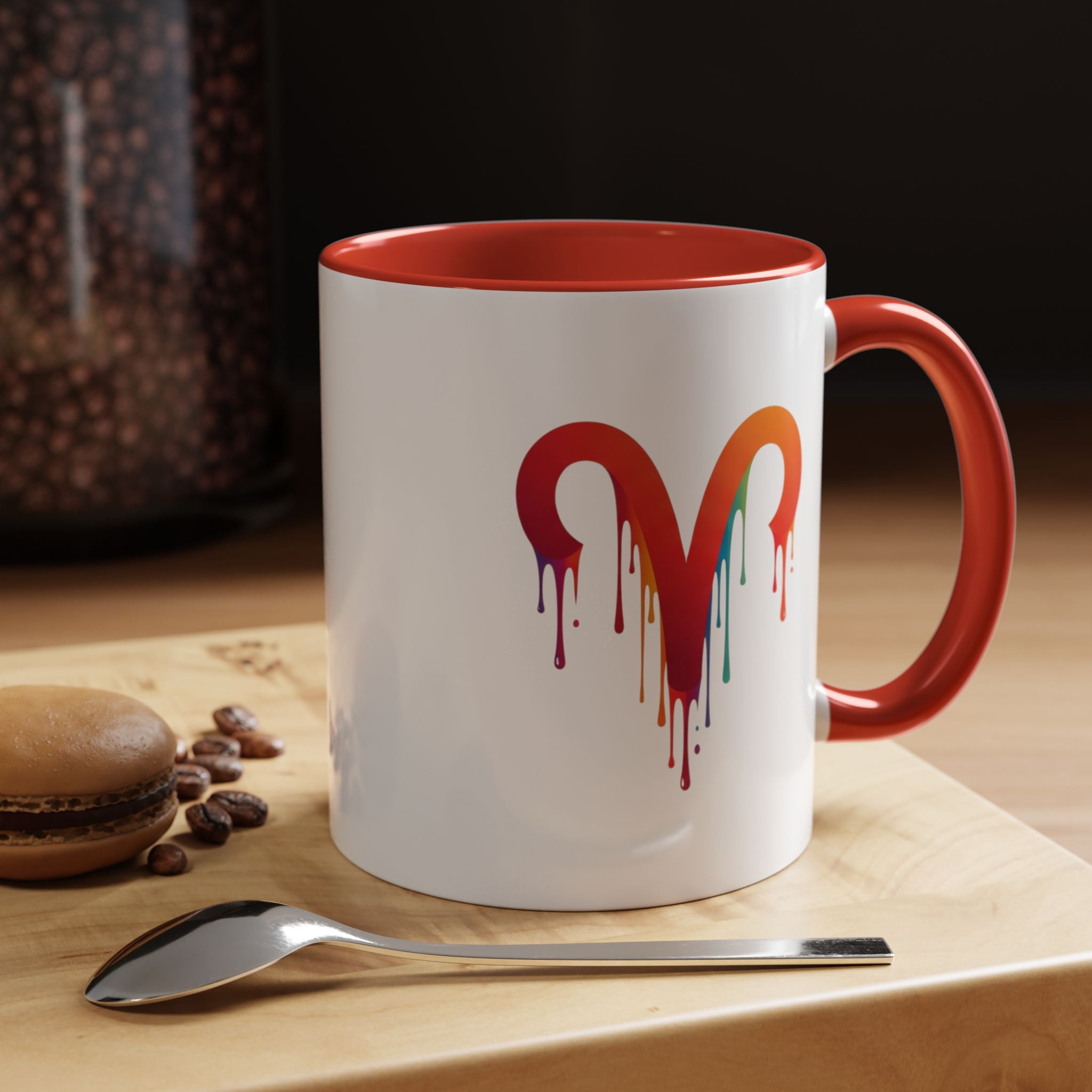Rainbow Drip Heart Coffee Mug — Colorful Art Accent Mug