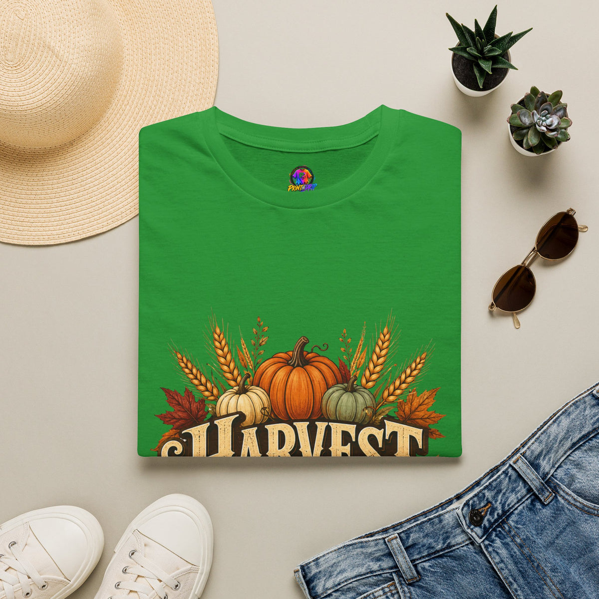 Thanksgiving T-Shirt Harvest Blessings T-Shirt — Fall Pumpkin & Wheat Autumn Tee