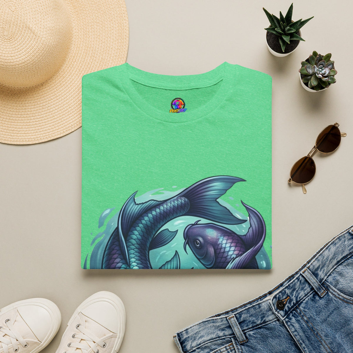Koi Fish Circle T-Shirt — Artistic Yin Yang Aquatic Tee