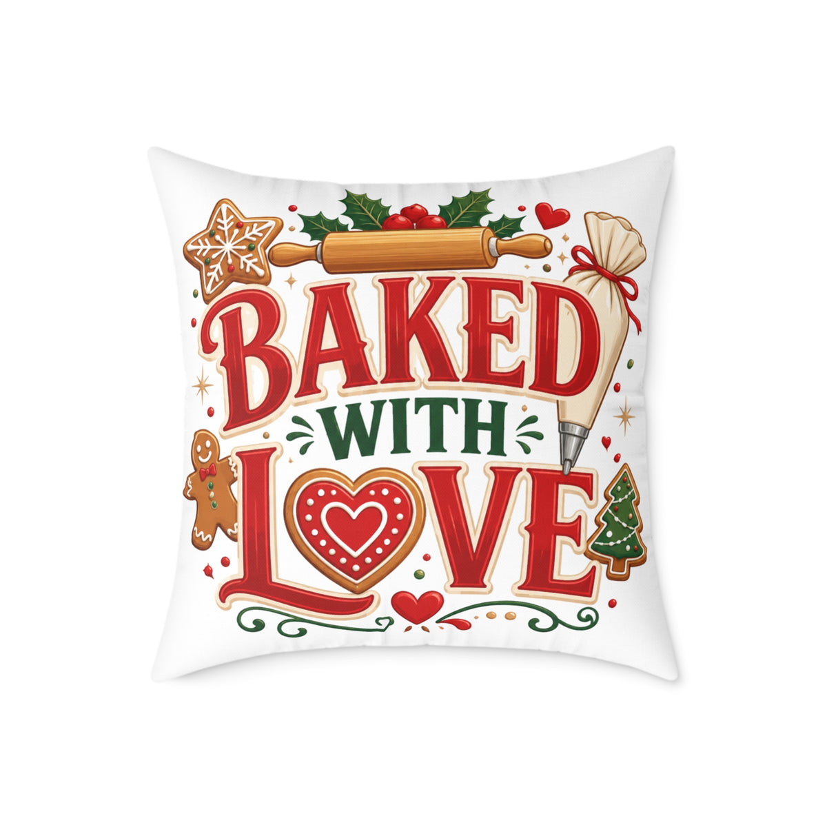 Christmas Baked With Love Square Poly Canvas Pillow