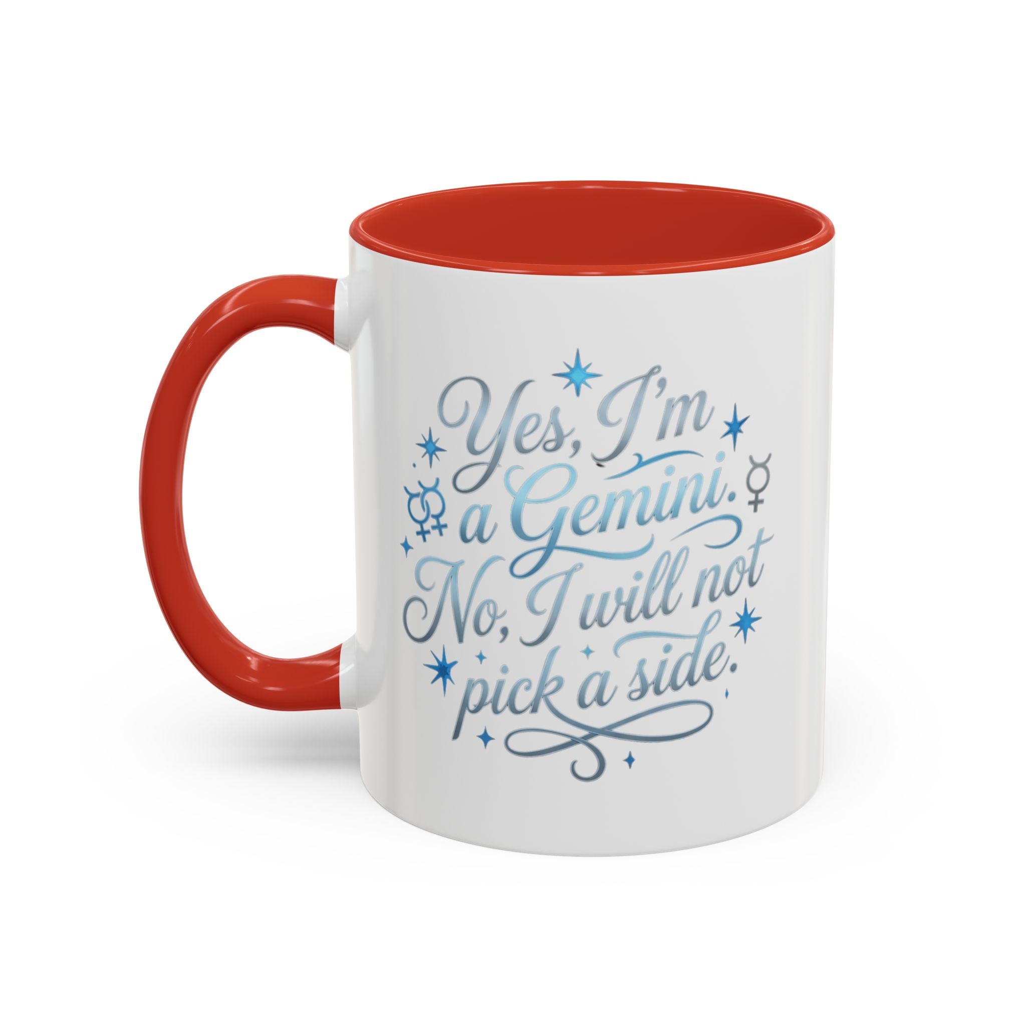 Gemini Zodiac Accent Coffee Mug – “Yes, I’m a Gemini. No, I will not pick a side.” – Astrological Gift