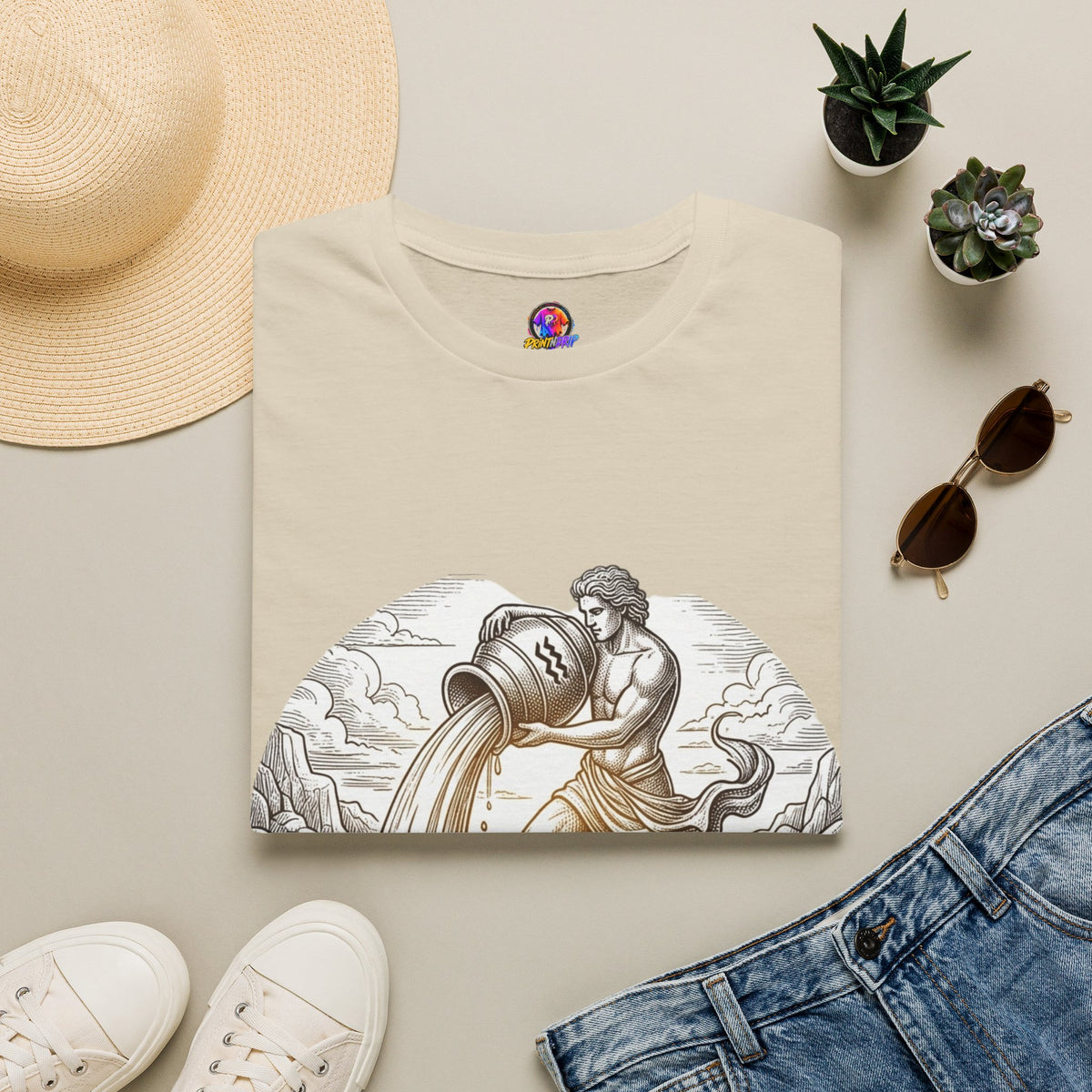 Aquarius Zodiac T-Shirt — Vintage Water Bearer Astrology Tee