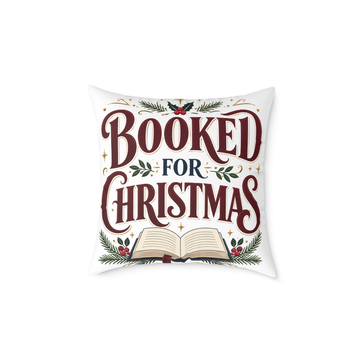 Christmas Book Lover Pillow — "Booked for Christmas" Decorative Throw Pillow