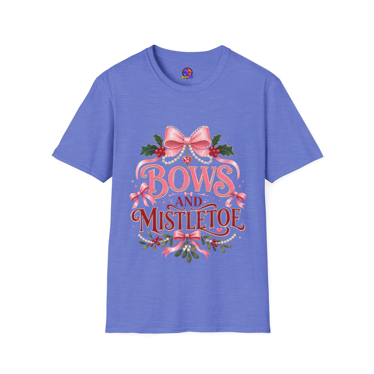Bows and Mistletoe T-Shirt — Pink Holiday Bow Christmas Tee
