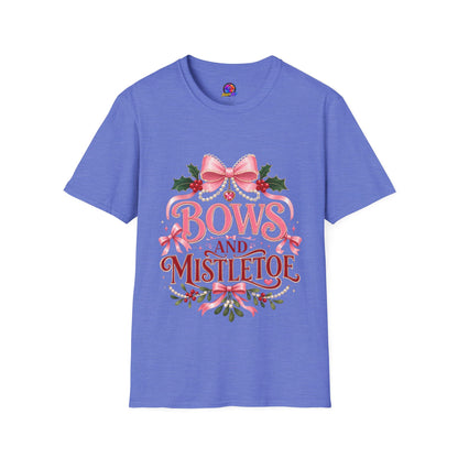 Bows and Mistletoe T-Shirt — Pink Holiday Bow Christmas Tee