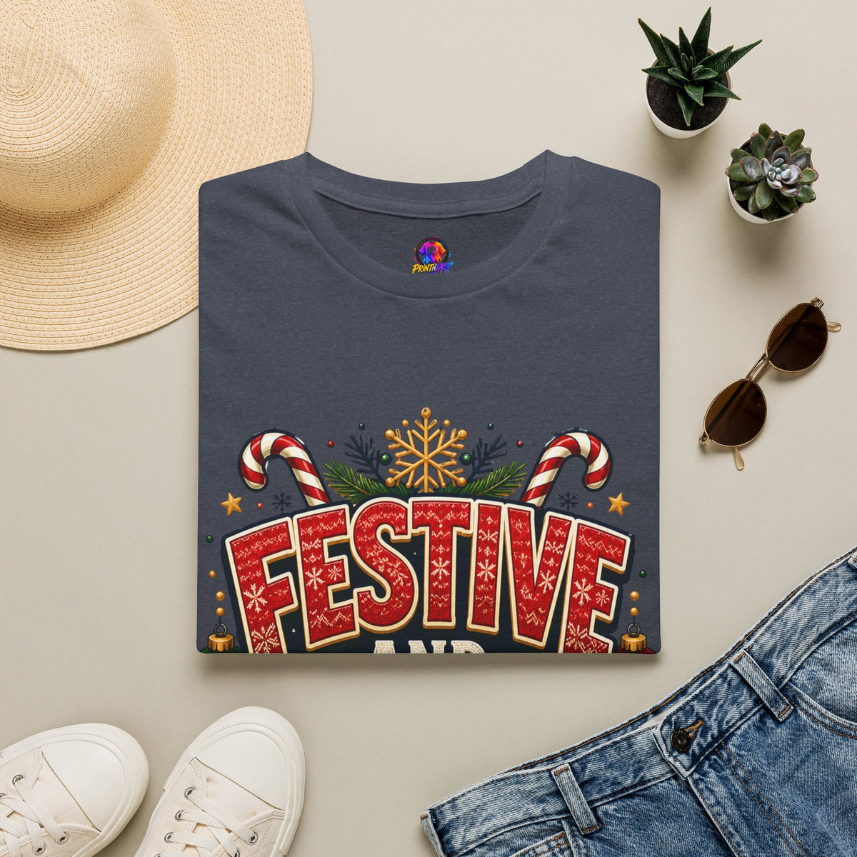 Festive and Loud Holiday T-Shirt — Christmas Candy Cane Graphic Tee