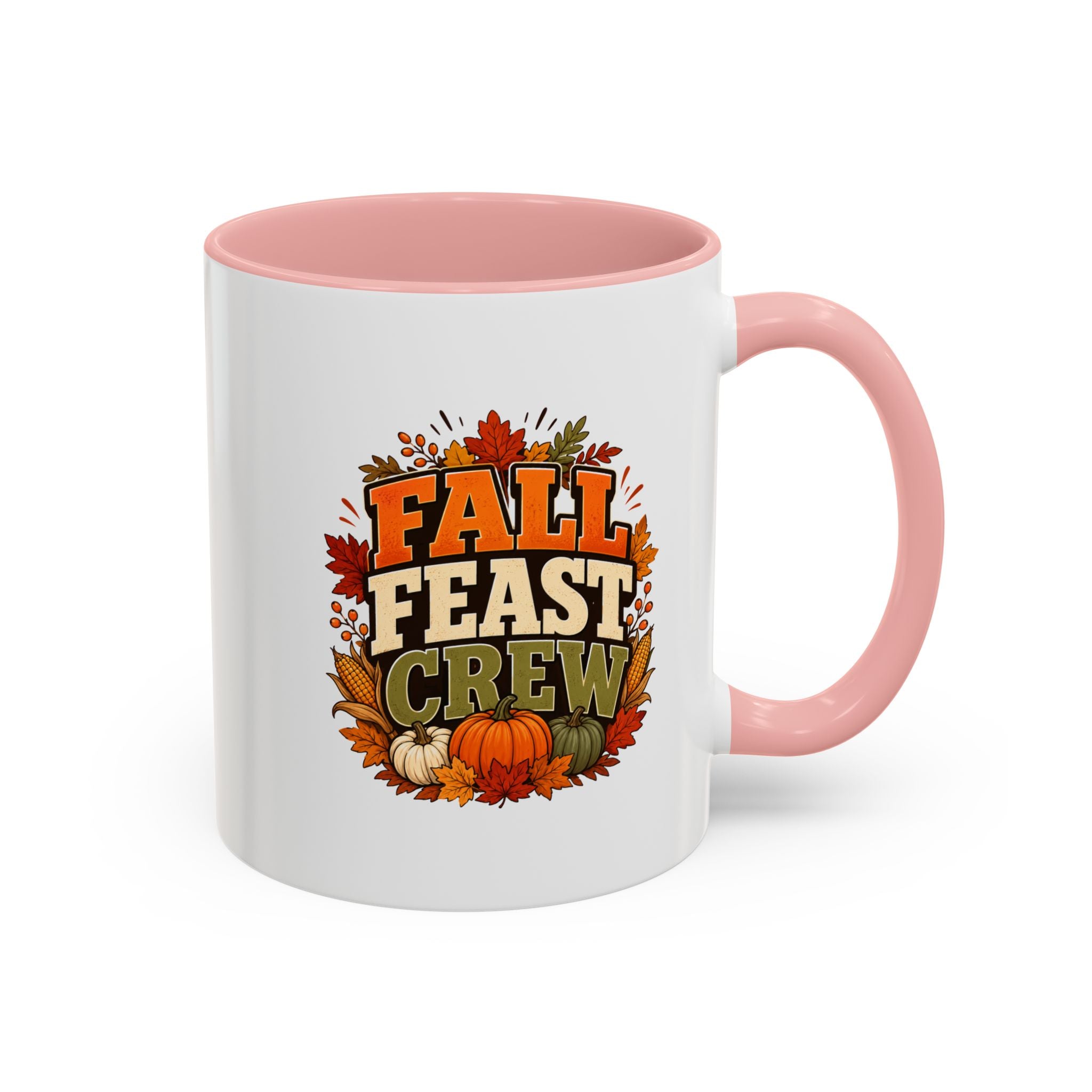 Thanksgiving Mug Fall Feast Crew Coffee Mug — Autumn Pumpkin & Leaves Accent Mug