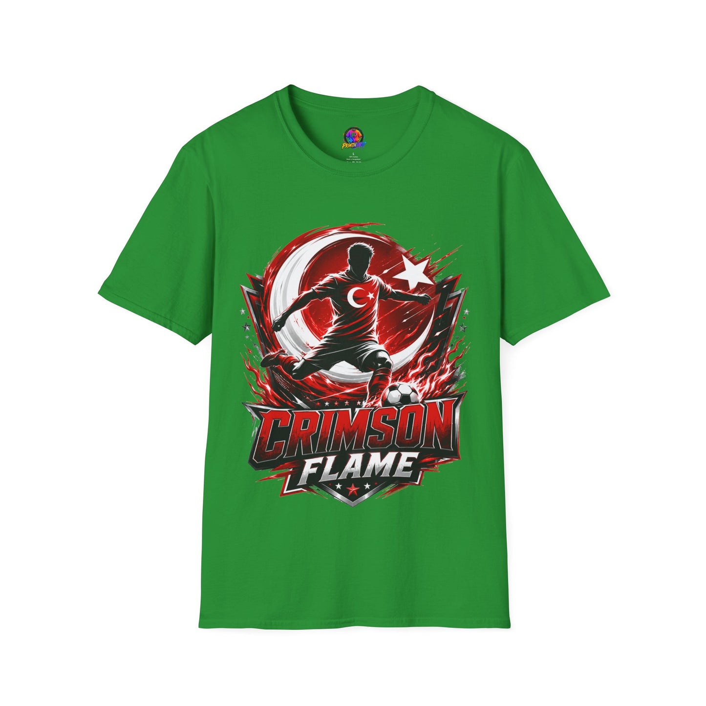 Turkey Crimson Flame Soccer T-Shirt — Turkish Crescent & Star Football Fan Tee
