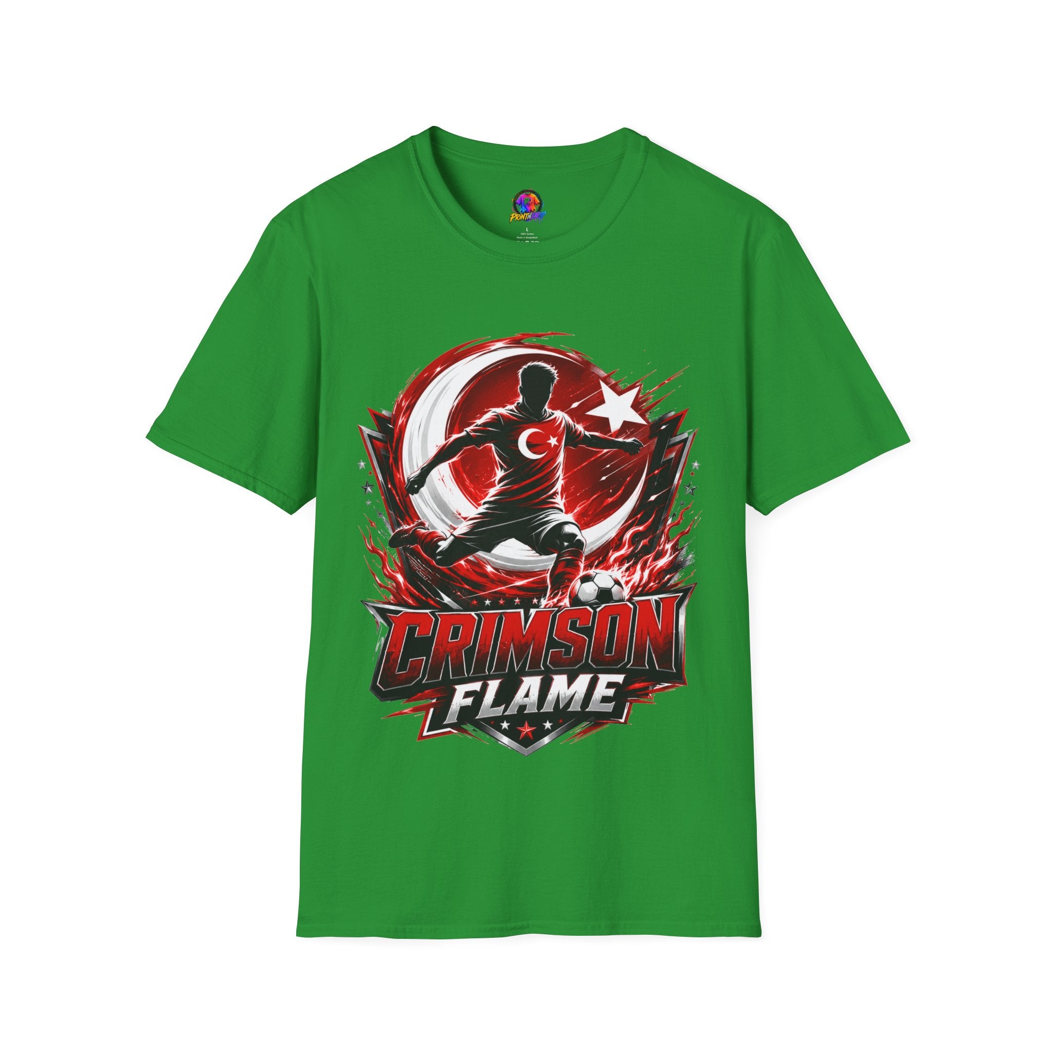 Turkey Crimson Flame Soccer T-Shirt — Turkish Crescent & Star Football Fan Tee