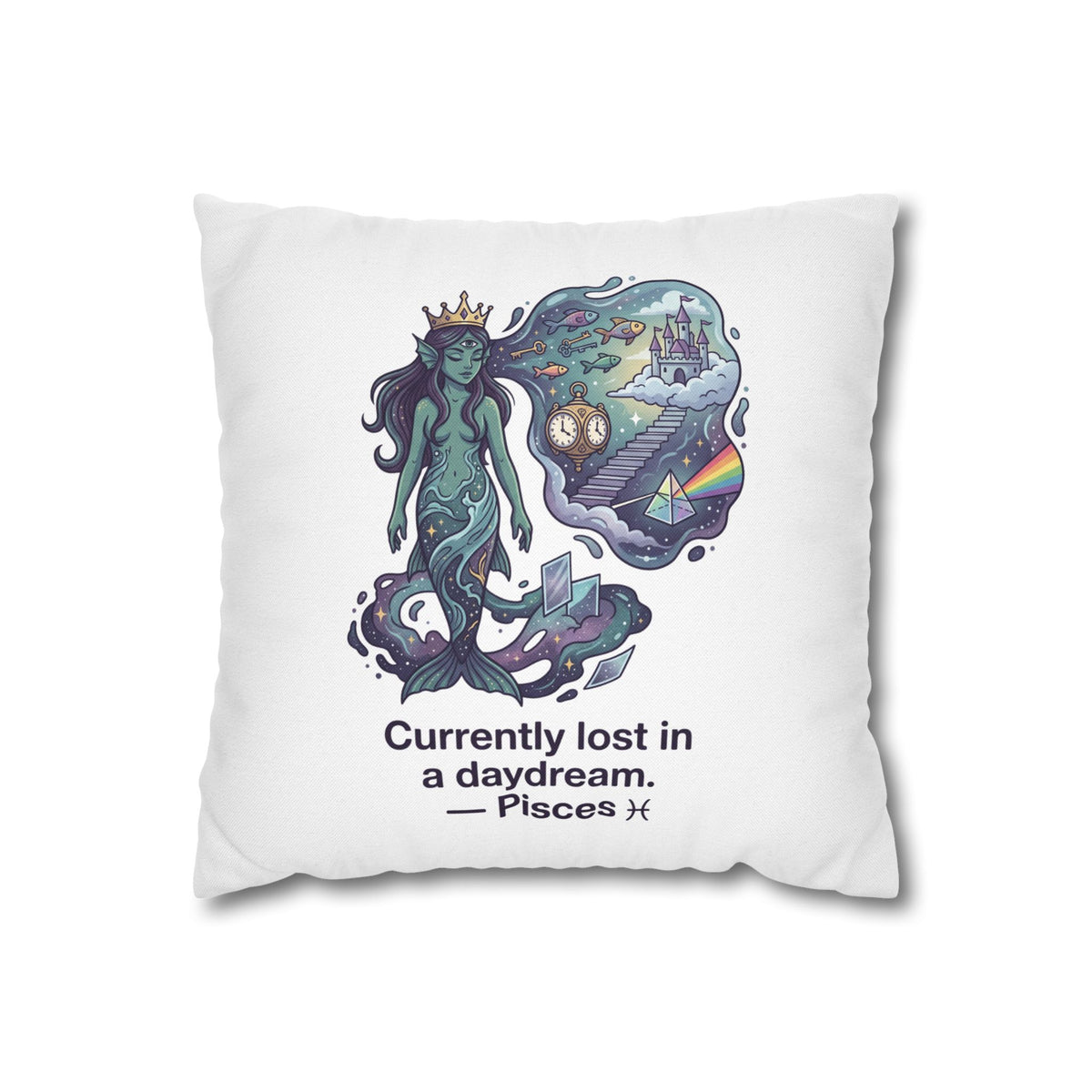 Pisces Mermaid Pillowcase — "Currently Lost in a Daydream" Decorative Throw Pillow
