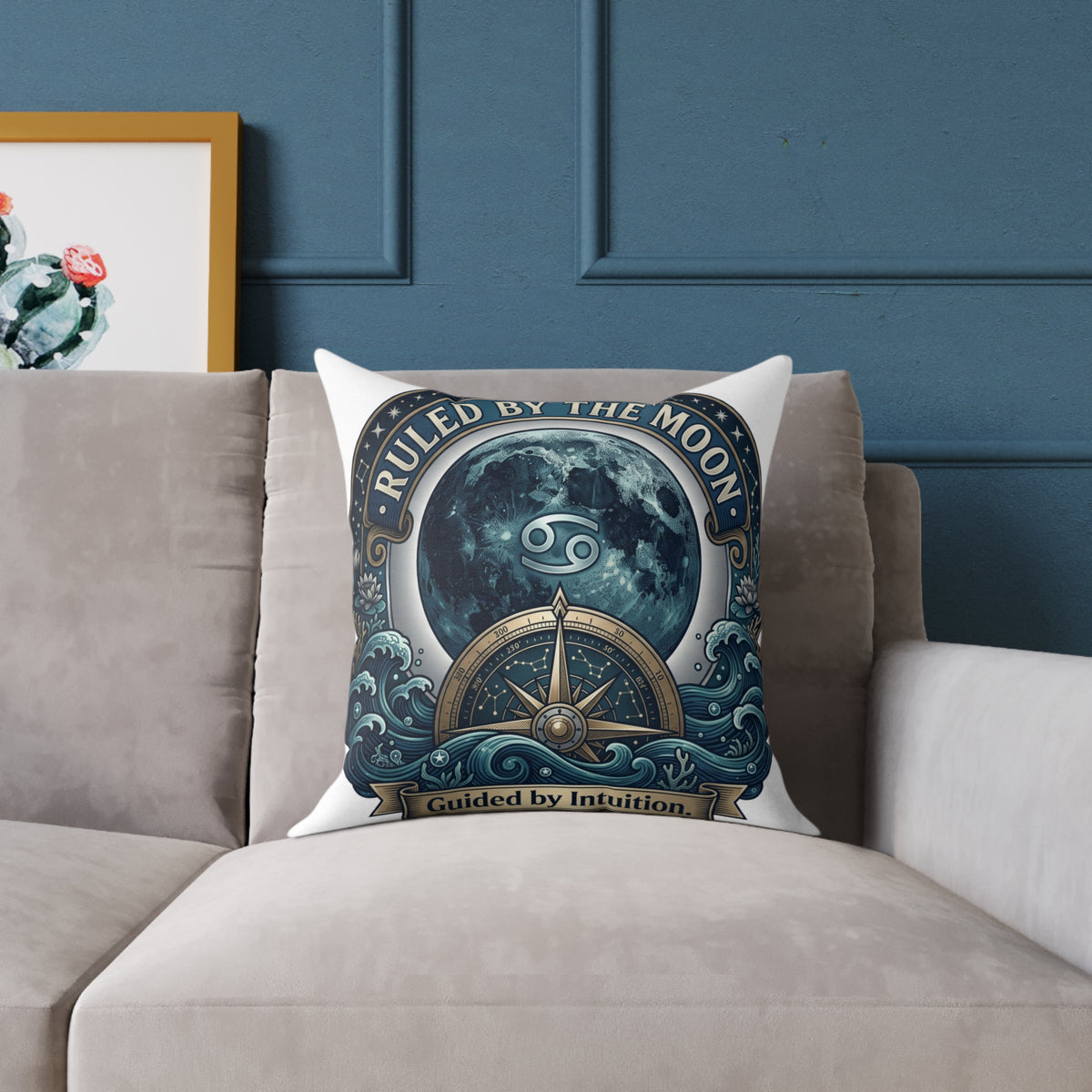 Cancer Zodiac Pillow Ruled By The Moon, Guided By Intuition Square Poly Canvas Pillow