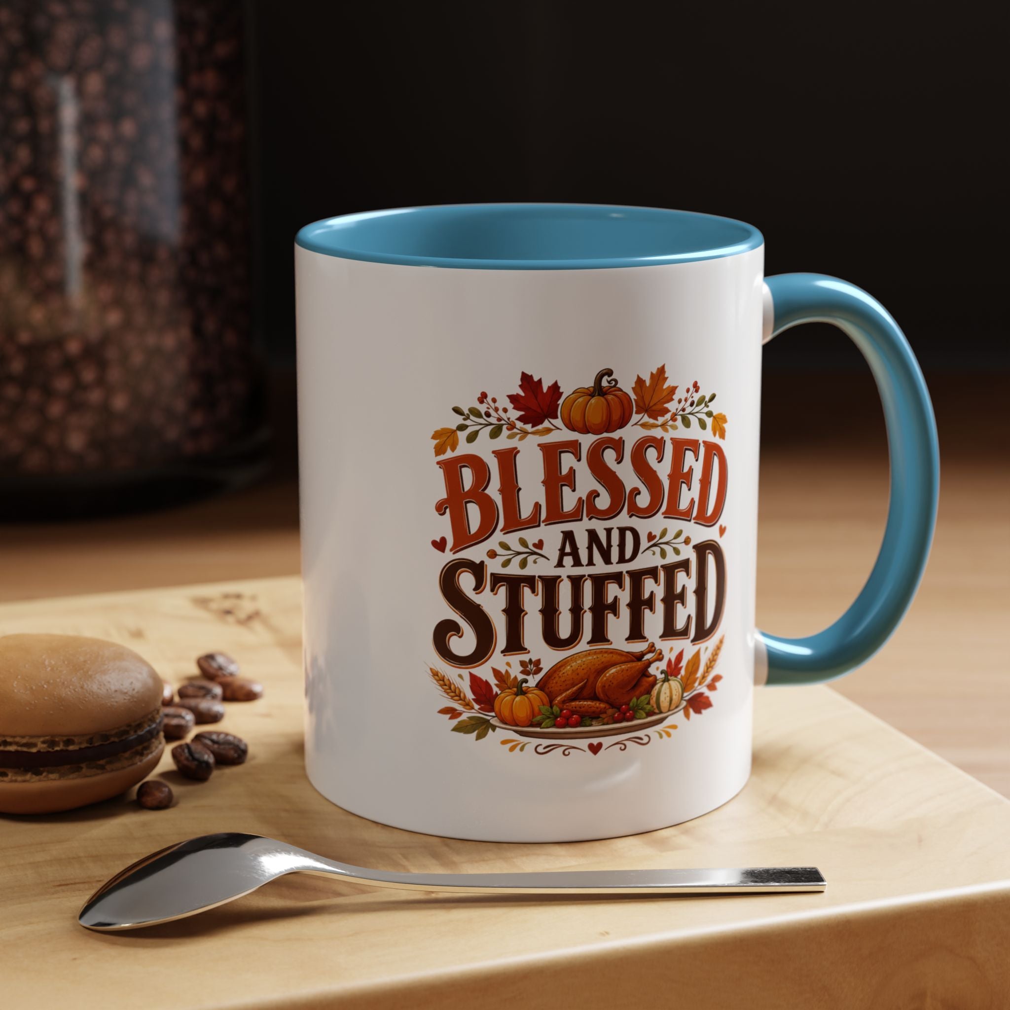 Thanksgiving Mug Blessed and Stuffed Coffee Mug — Thanksgiving Fall Ceramic Accent Mug