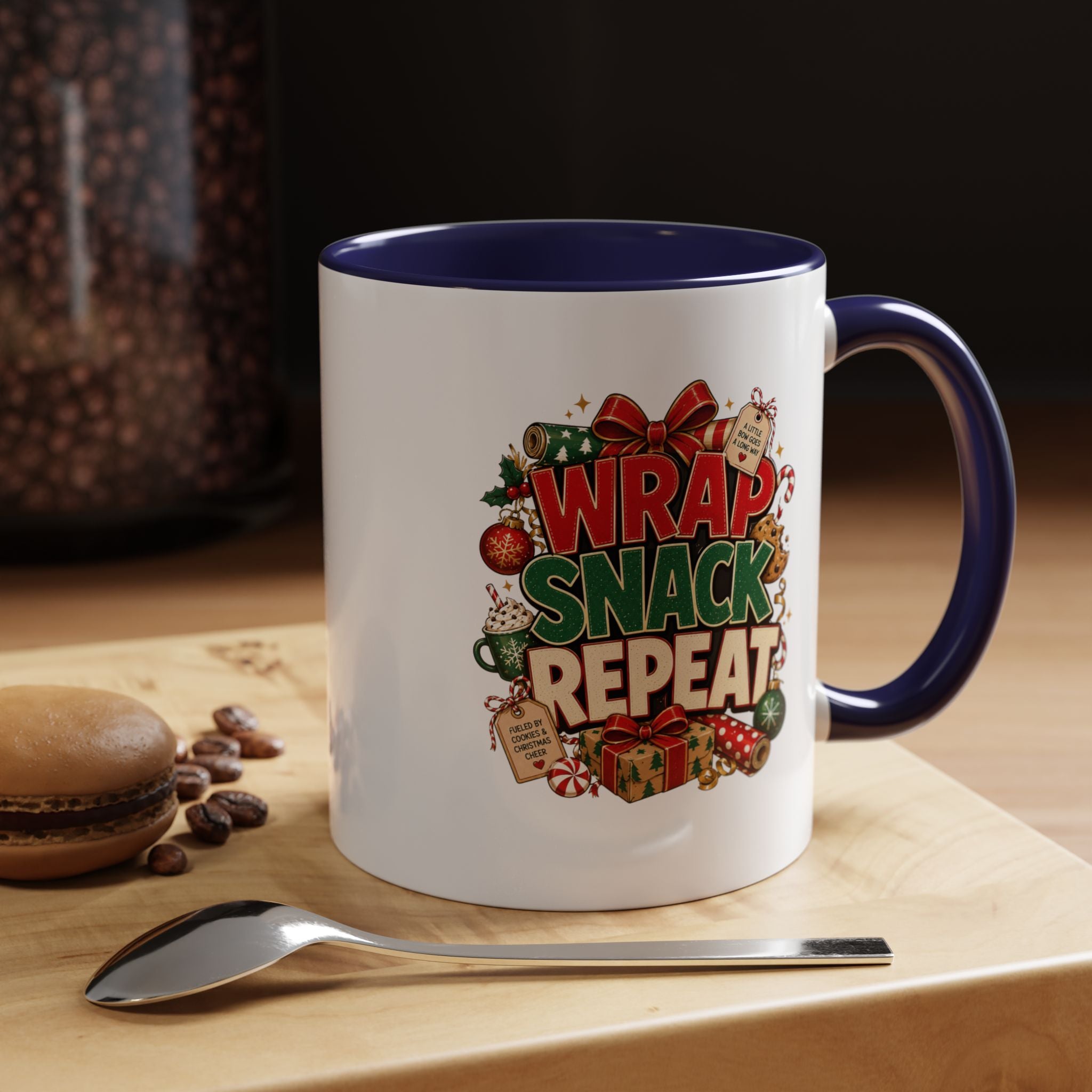 Wrap Snack Repeat Christmas Coffee Mug — Holiday Baking & Gift-Wrapping Mug