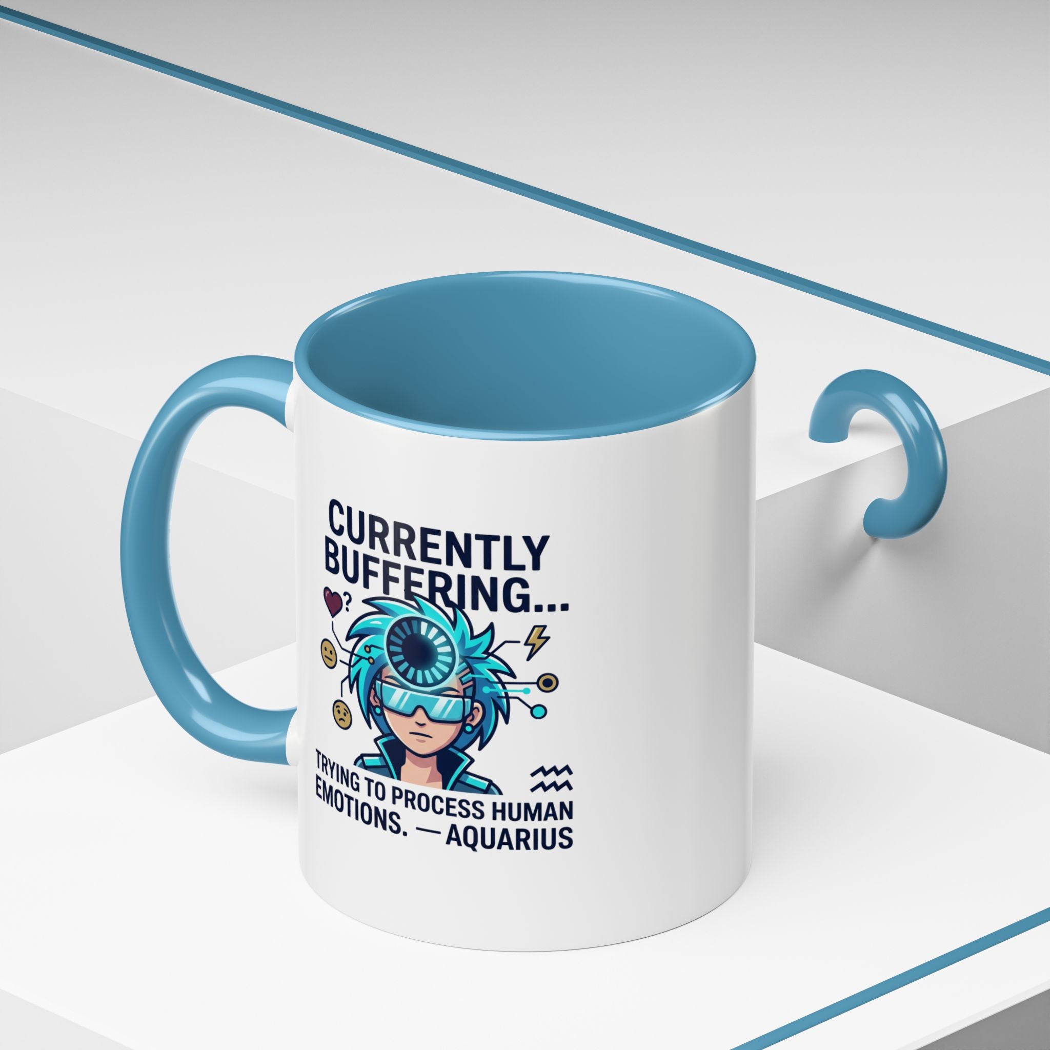 Aquarius Coffee Mug — "Currently Buffering... Trying to Process Human Emotions" Accent Ceramic Mug