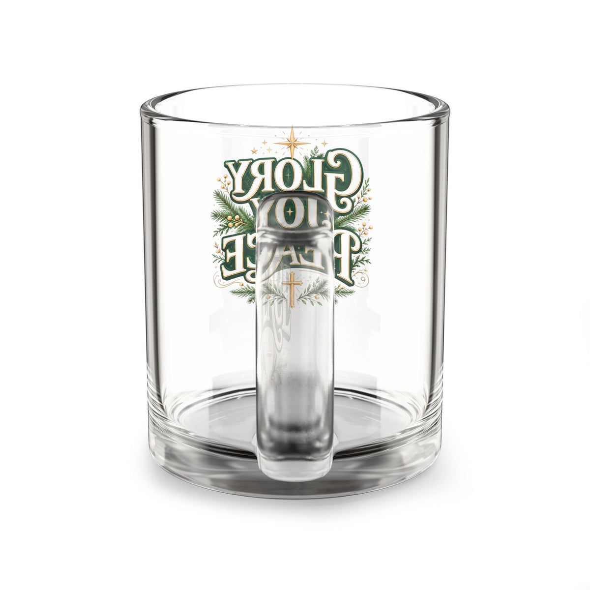 Christmas Glass Mug 10 oz Glass Mug — "Glory Joy Peace" Christmas Glass Coffee Mug