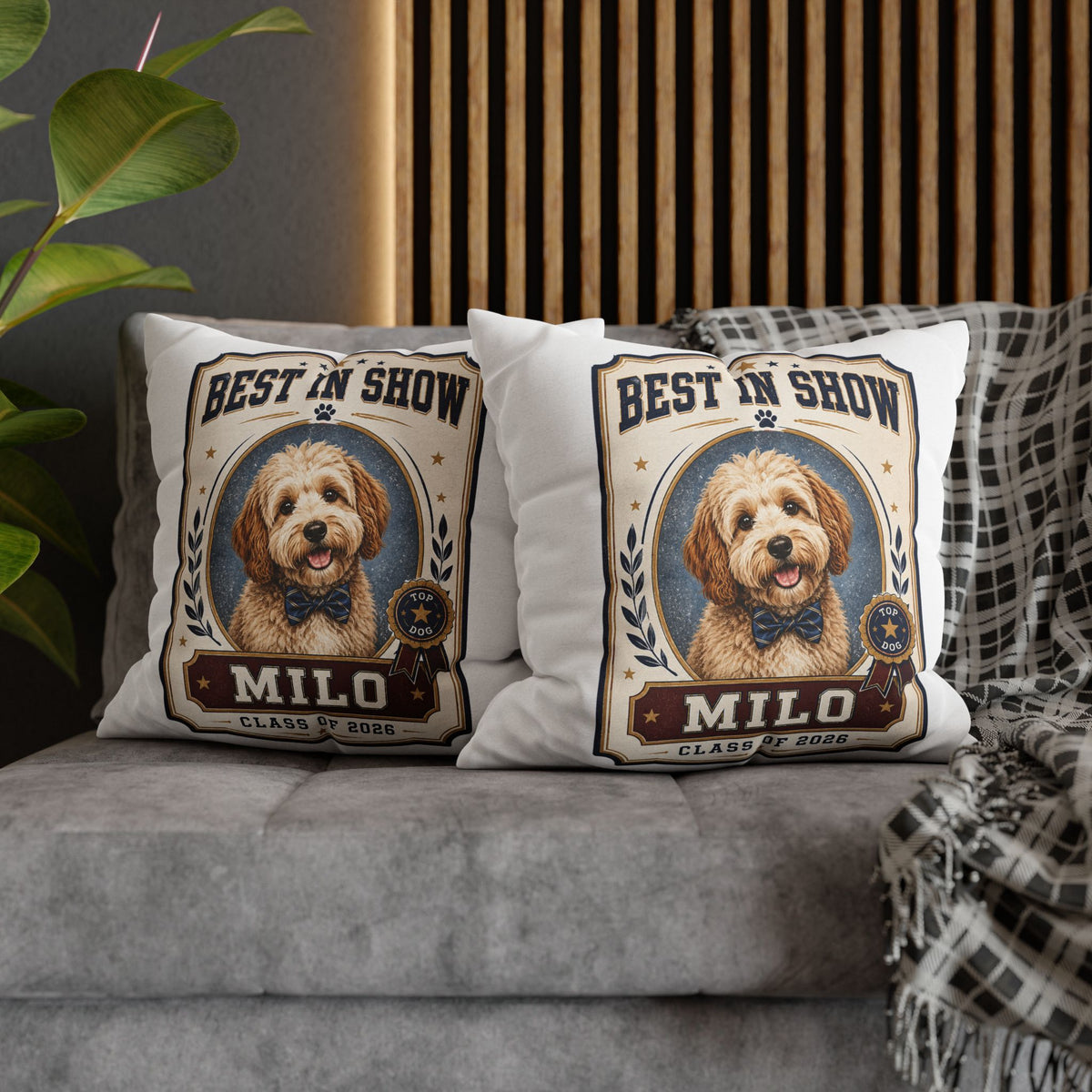 Best in Show Personalized Dog Pillowcase — "Milo" Custom Pet Portrait (Class of 2026) Milo Bailey Dog Dad Mom