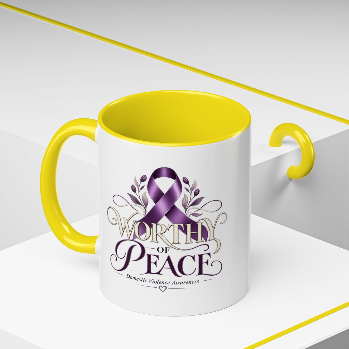 Worth of Peace Accent Coffee Mug — Domestic Violence Awareness Ribbon (11/15oz)