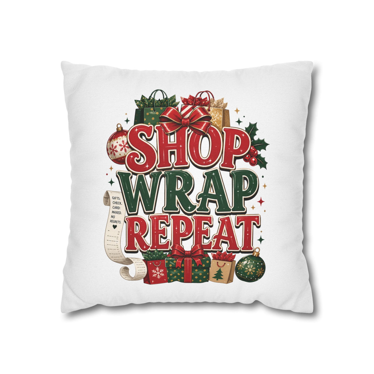 Shop Wrap Repeat Christmas Pillowcase — Holiday Decorative Throw Pillow Cover