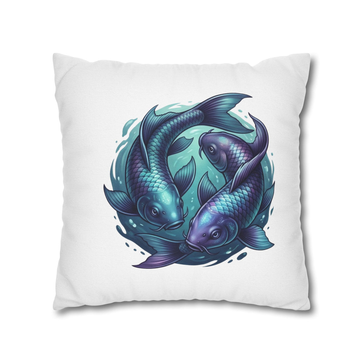 Pisces Koi Fish Decorative Pillowcase — Blue Yin Yang Aquatic Throw Pillow Cover