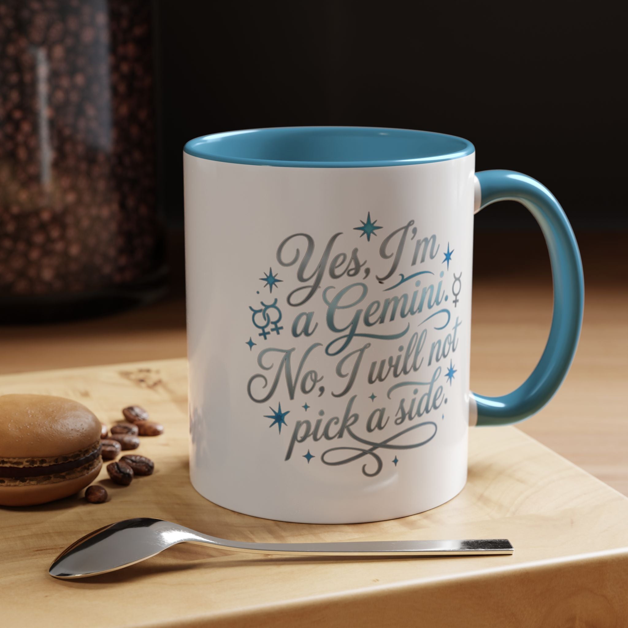 Gemini Zodiac Accent Coffee Mug – “Yes, I’m a Gemini. No, I will not pick a side.” – Astrological Gift
