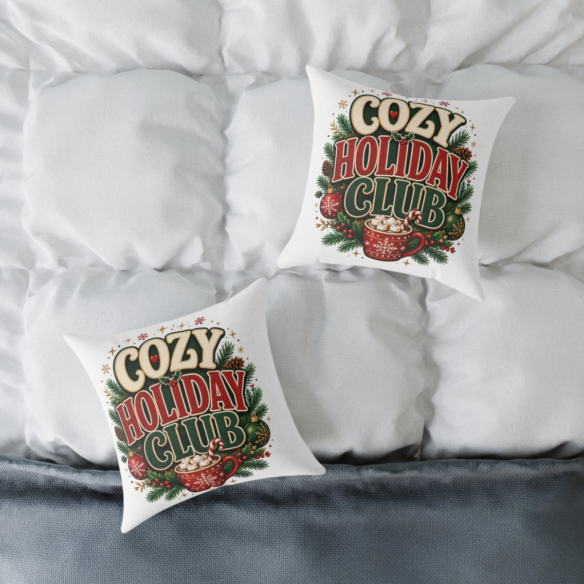 Christmas Cozy Holiday Club Throw Pillow – Festive Christmas Cocoa Decorative Cushion
